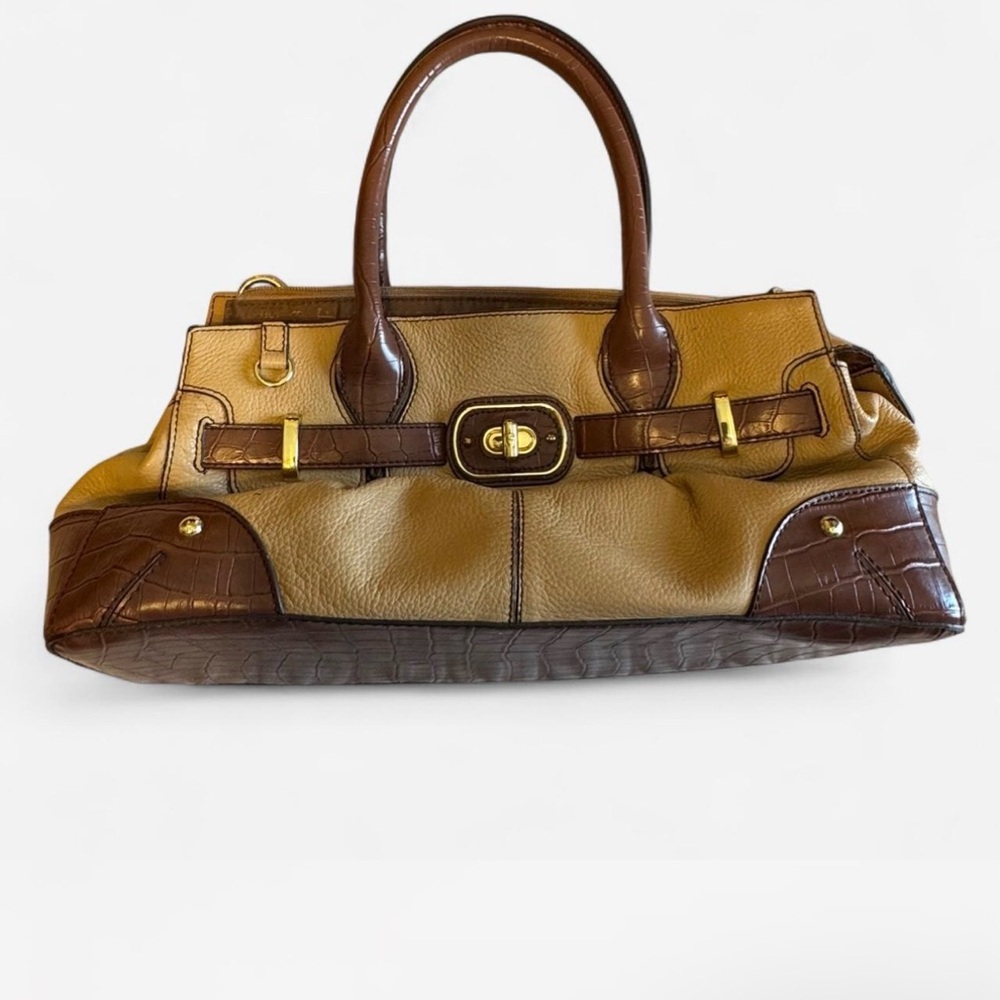 Etienne Aigner Tan and Brown Leather Satchel